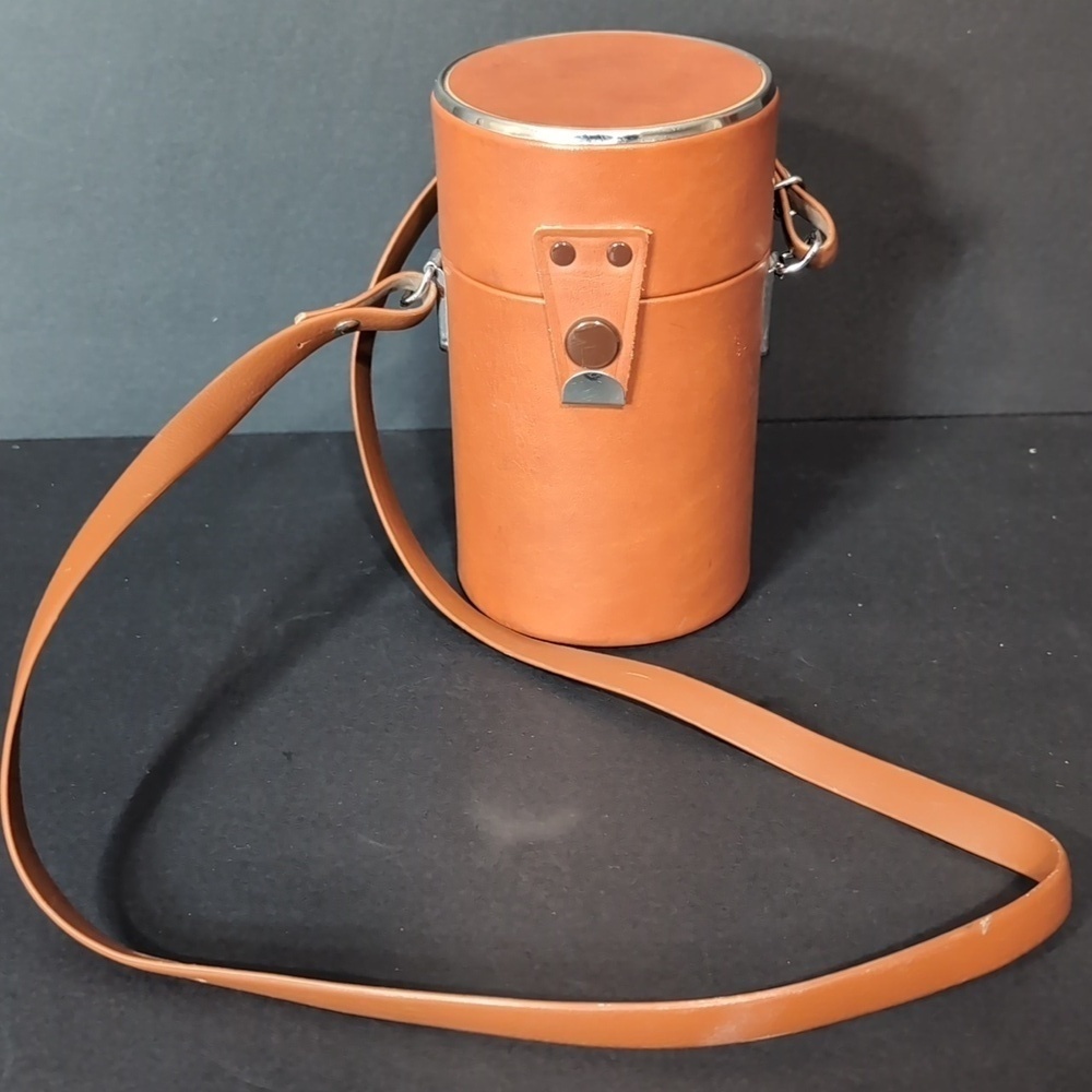 Vintage Brown Leather Camera Lens Case with Strap.